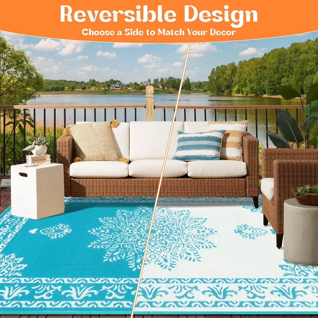 Outdoor Rug Waterproof Plastic Straw Outdoor Patio Rug, Teal