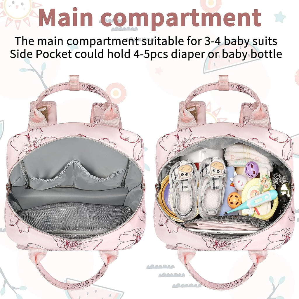 Diaper Bag Backpack, Baby Girl Diaper Bag for Mom, Large Pink Floral Diaper Bag Backpack for Girls, Waterproof Mom