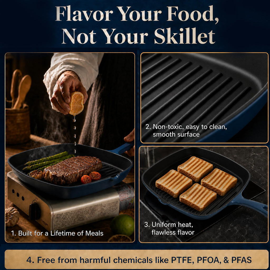 9.25" Enameled Cast Iron Grill Pan with Lid