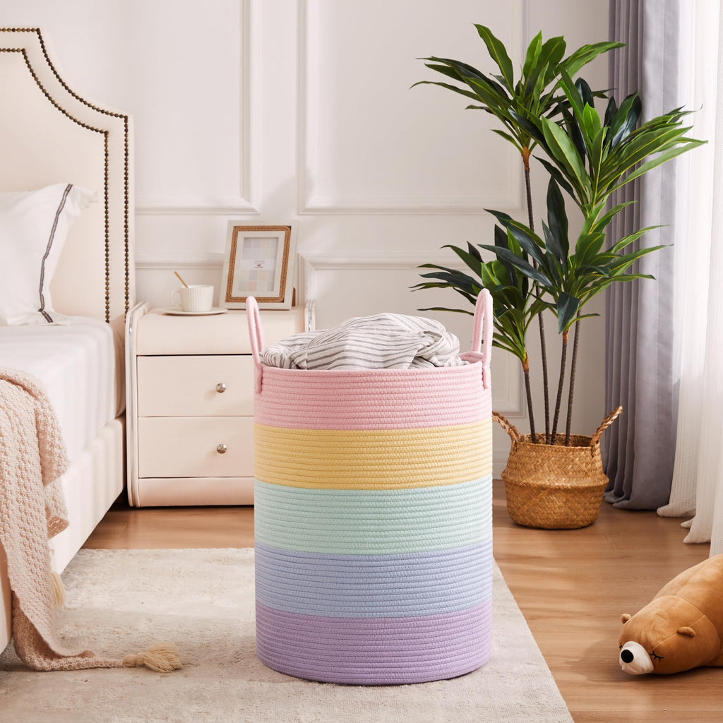 Rainbow Laundry Basket Baby Girls Kids Hamper 15Dx20H inches