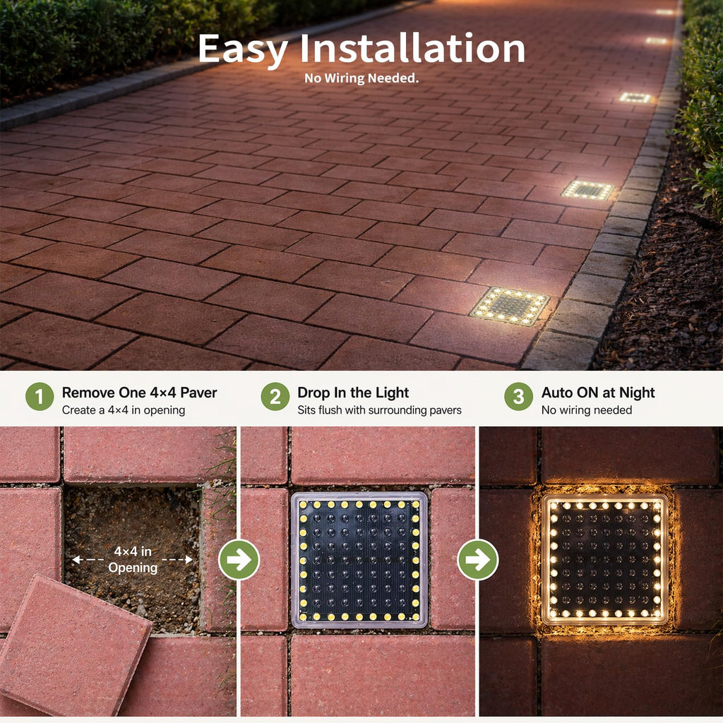 Solar Ground Lights, 4x4 Paver Light, Warm White, 2Pk