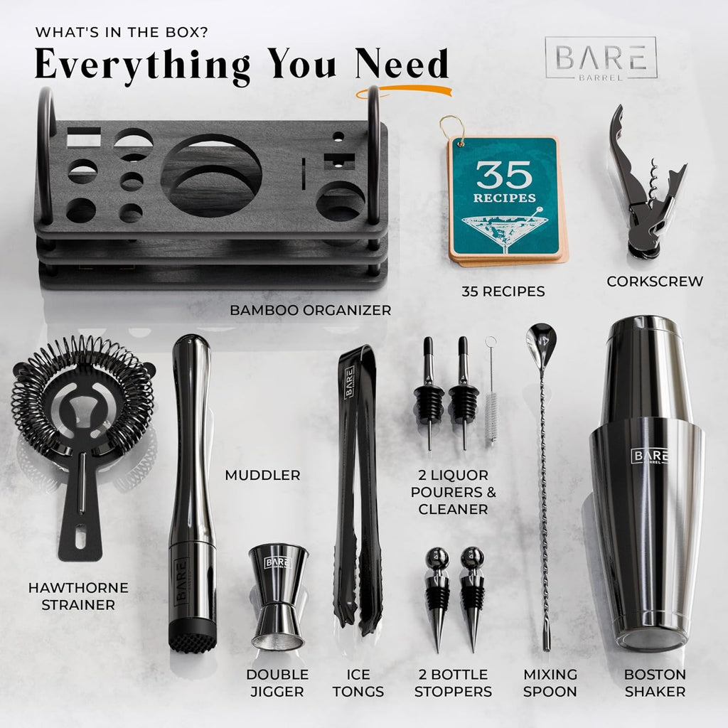 Mixology Bartender Kit Bar Set | 14-Piece Cocktail Shaker Set | Martini Barware Mixing Tools Bartending | 35 Recipe - Set of 14