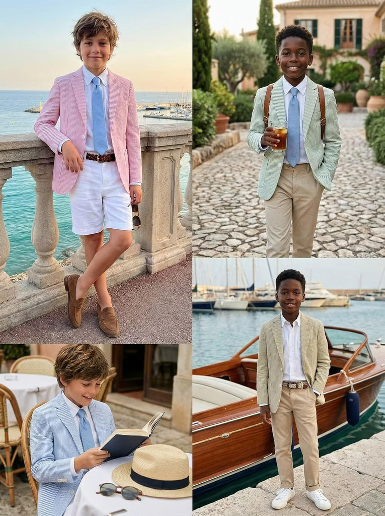 Boys Blazer Seersucker Suits Jacket Casual Stripe Kids Sports Coat for Boy