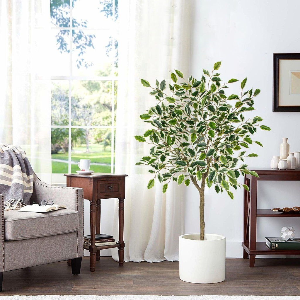 Ficus Artificial Trees for Outdoors Indoor, 4ft Big Fake Plants with Pot and Realistic Leaves, Faux Plants - Set of 2