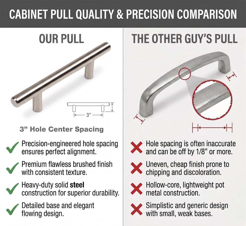 25 Pack 305-030SN Satin Nickel Steel Bar Pull 3 Inch Hole Centers