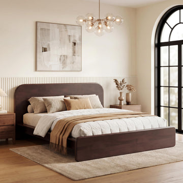 King Walnut Platform Bed with Rounded Headboard