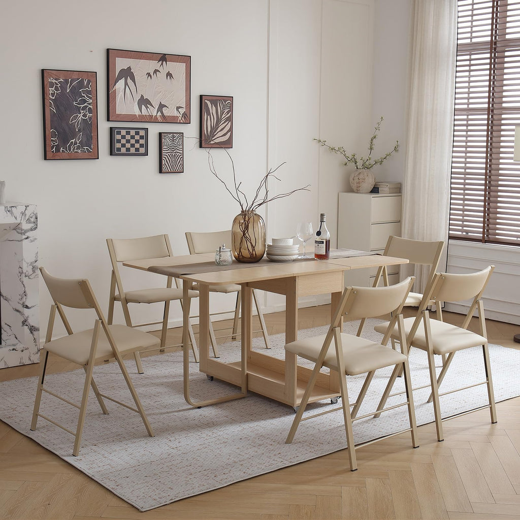 Folding Chairs 2 Pack, 450Lbs Steel Frame Foldable Dining Chairs, Wood