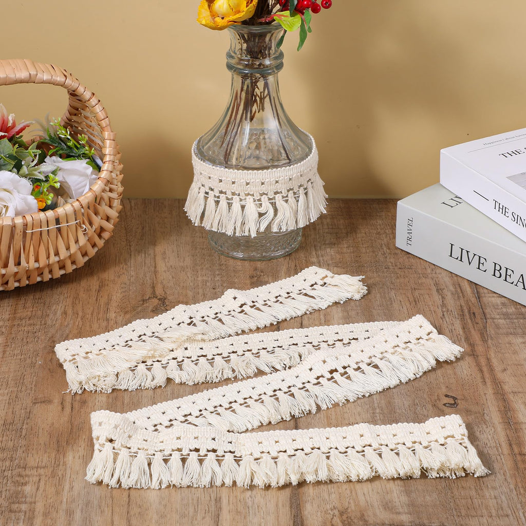 Fringe Trim, Tassel Trims for Sewing, 2.1'' Wide Boho Fabric Trim, Boho Ribbon for Clothes,Curtains, Lamp - 5 Yards