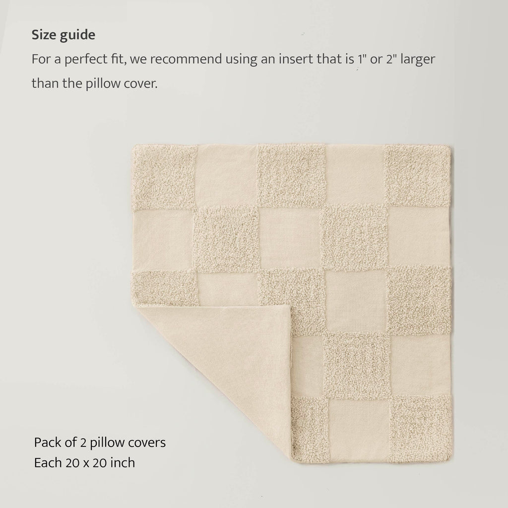 Stitch 100% Cotton Tufted Boho Checkered Throw Pillow Covers, Beige