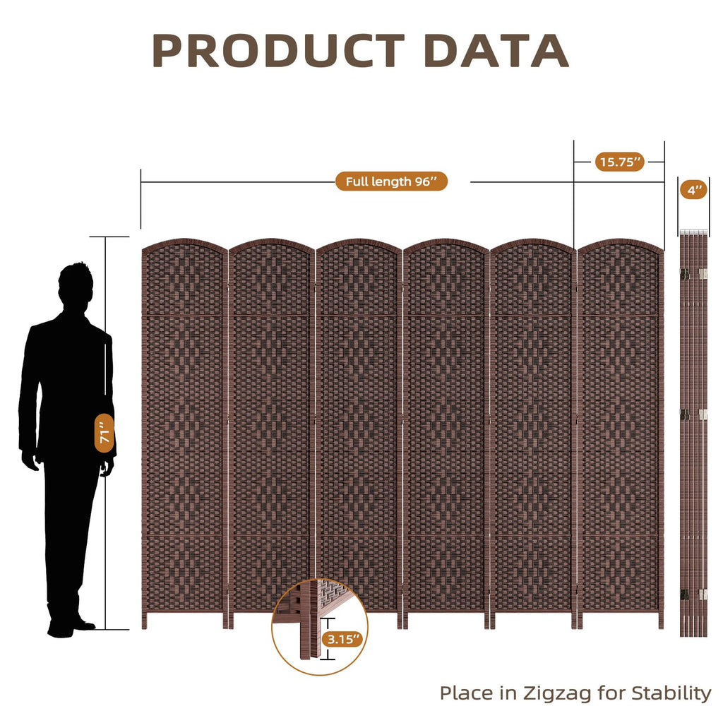 Room Divider Panel, 6 Panel Partition Room Dividers Screen, Brown