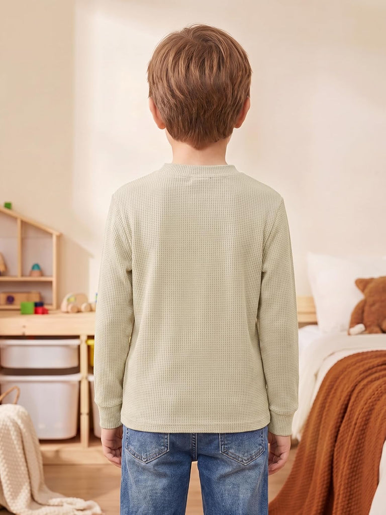 4 Pack Boys Long Sleeve Thermal Henley Shirt Boys Long Sleeve Shirts Waffle Henley Knit Thermal Tops for Daily Wear