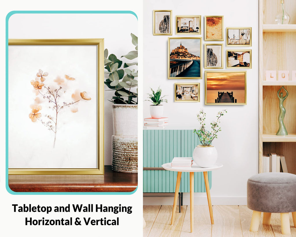 8x10 Picture Frames (12 Pack, Gold) Simple Designed Photo Frames for Wall Mount Display, Set of 12 Classic Collection