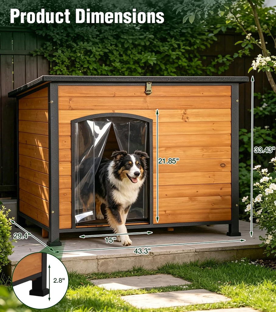 Large Dog House Outdoor with Iron Frame and Hinged Roof