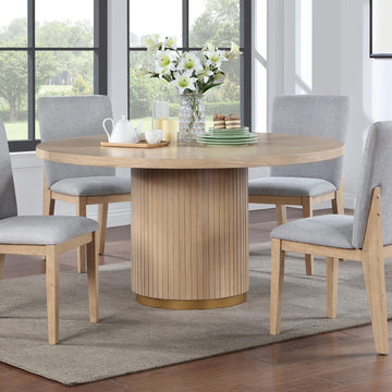 59'' Farmhouse Round Wood Dining Table for 4-6, Modern Contemporary Style Wooden Dining Kitchen Tables Apartment