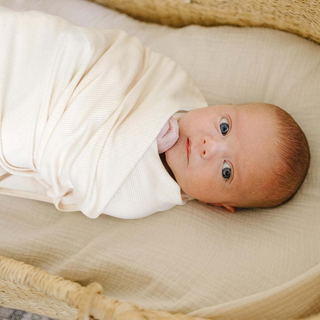 2 Pack Ribbed Knit Swaddle Blankets for Baby Boys & Girls, 33"x42"