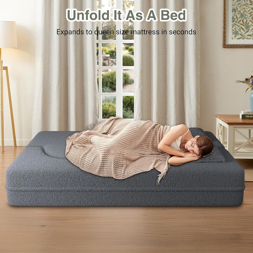 78" Convertible Folding Sofa Bed, 2-in-1 Full Size Floor Boneless Couch Bed, Loveseat sleeper Couch , Teddy Floor