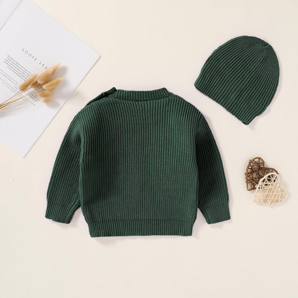 Toddler Baby Boy Girl Sweater Warm Crewneck Pullover Knit Long Sleeve Tops with Hat Fall Winter Clothes