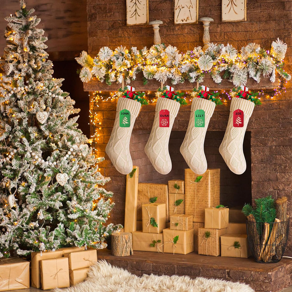 18 In Christmas Stockings Large Christmas Stockings with DIY Name Tags White Cable Knitted Xmas Stockings Classic