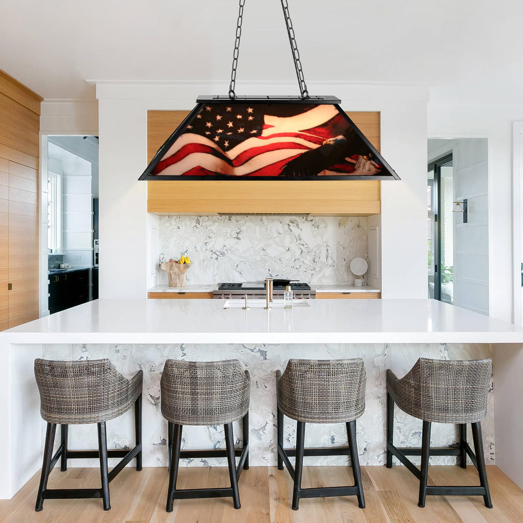 Tiffany Pool Table Lamp, 43'' Billiards Light Fixture for 7'-8' Pool Table Hanging Lamp, with American Flag