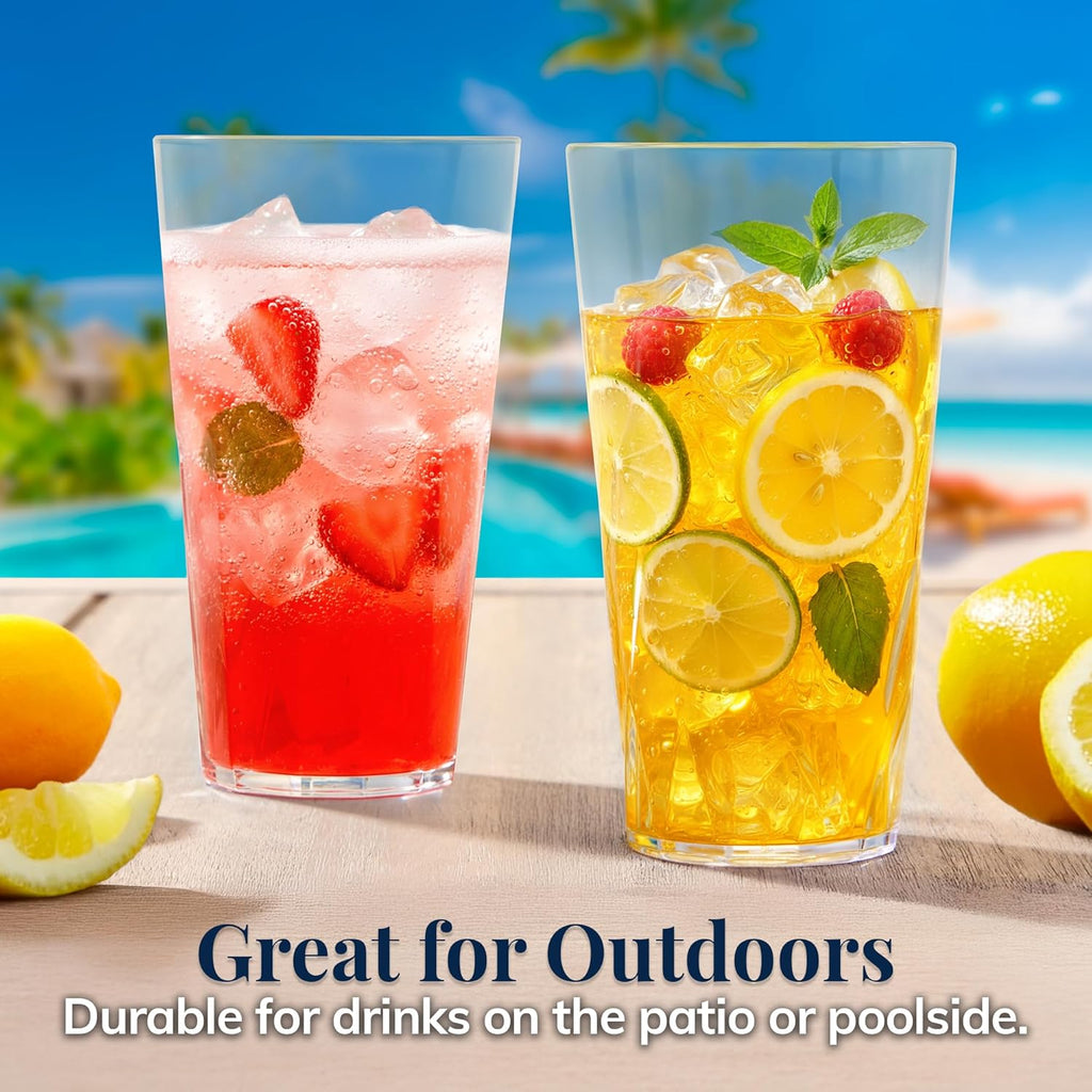 Palmetto [Set of 16] 20 ounce Plastic Stackable Water Tumblers in Clear, Lightweight Value Set of Drinking Cups