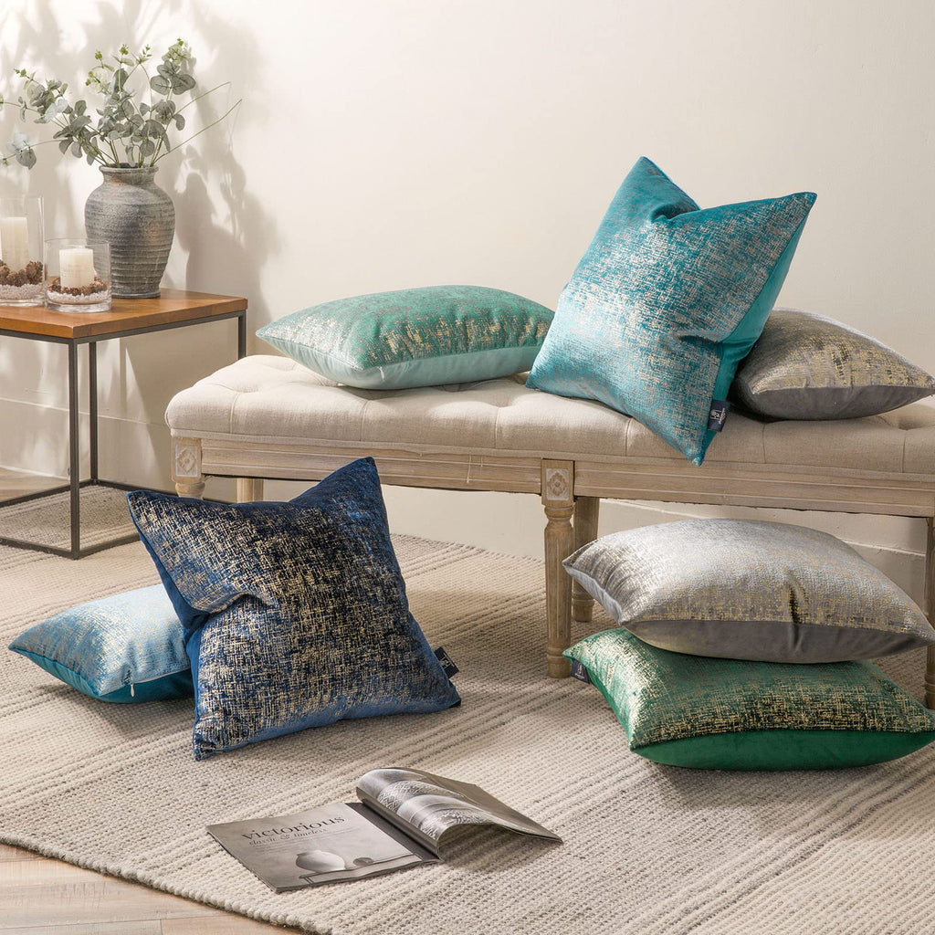 Pack of 2 Sparkling Velvet Decorative Solid Throw Decorative Pillow Cover Soft Gold Glitter Square Cushion Cover