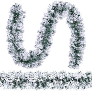 2 Pcs 9 ft Christmas Snowy Flocked Garland White Flocked Spruce