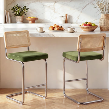 Natural Rattan Counter Stools Set of 2, 26" Modern Boho Barstools