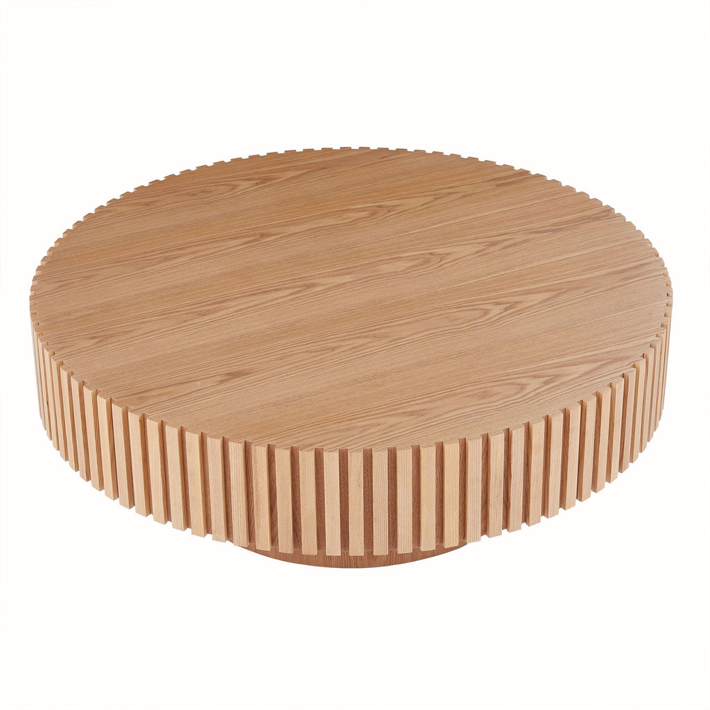 31.49''Round, Modern Wood Nesting Handcraft Circle Fluted Drum, Easy Assembly, Oak
