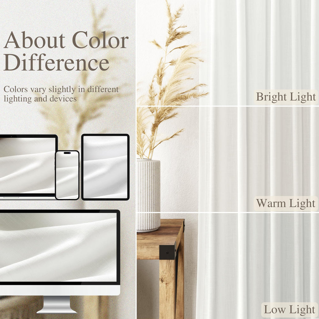 Off White Semi Sheer Linen Curtains 72 inch Length Back Tab Rod Pocket Modern Farmhouse Coastal Decor Off White
