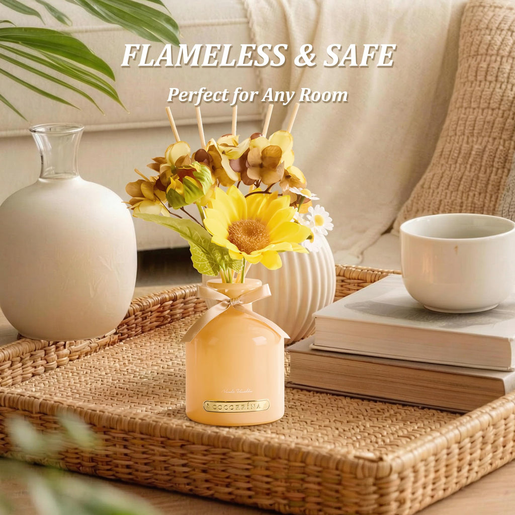 Reed Diffuser Set, 6.7oz Flower Reed Diffuser with Sticks, Neroli Vanilla Essential Oil, Long Lasting Home Fragrance