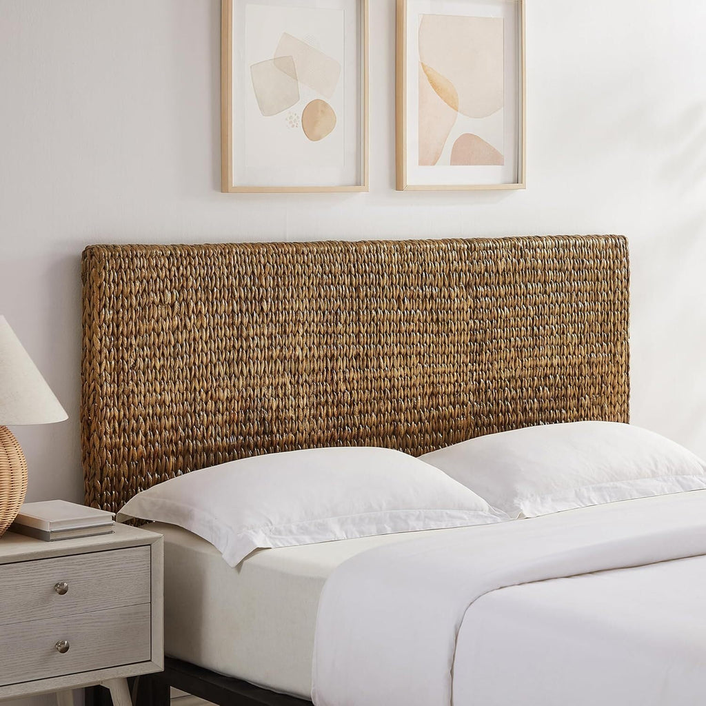 Coastal Handwoven Seagrass King Headboard with Matte Black Feet