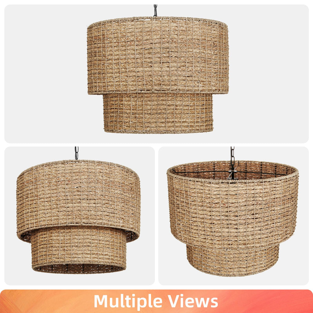 3-Light Boho Large Rattan Chandelier Light Fixture