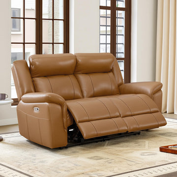Leather Power Recliner Sofa Wall Hugger, Saddle, Loveseat