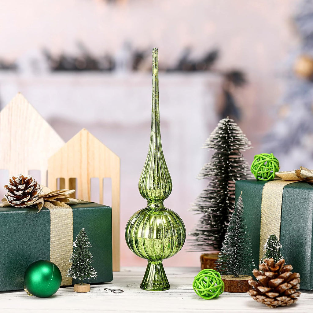 Mercury Glass Christmas Finials Tree Topper Lime Green Ornaments
