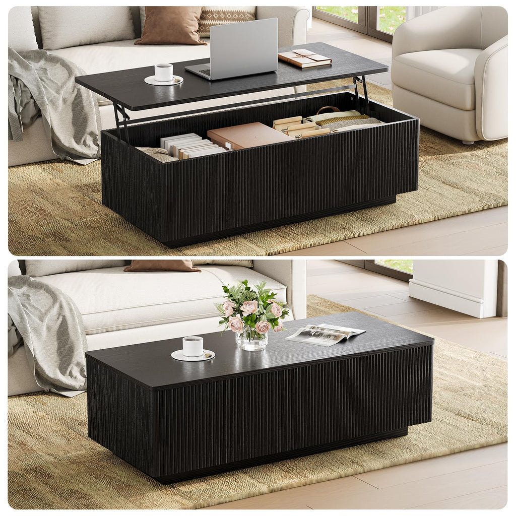 46.5'' Large Lift Top Fluted Hidden Storage, Black