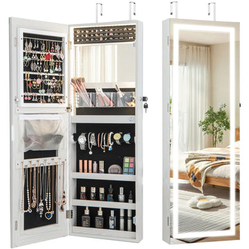 Door & Wall Mounted Jewelry Cabinet with Full Length LED Mirror