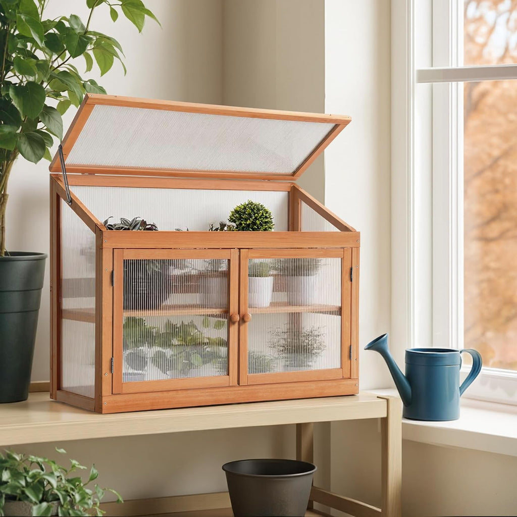 Wooden Cold Frame Garden Greenhouse Flower Planter 0160 (Orange)