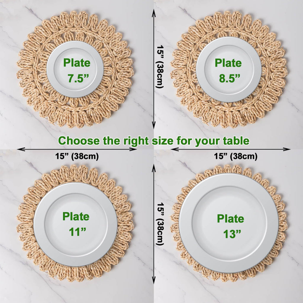 15" Set of 4 Round Woven Corn Husk Placemats