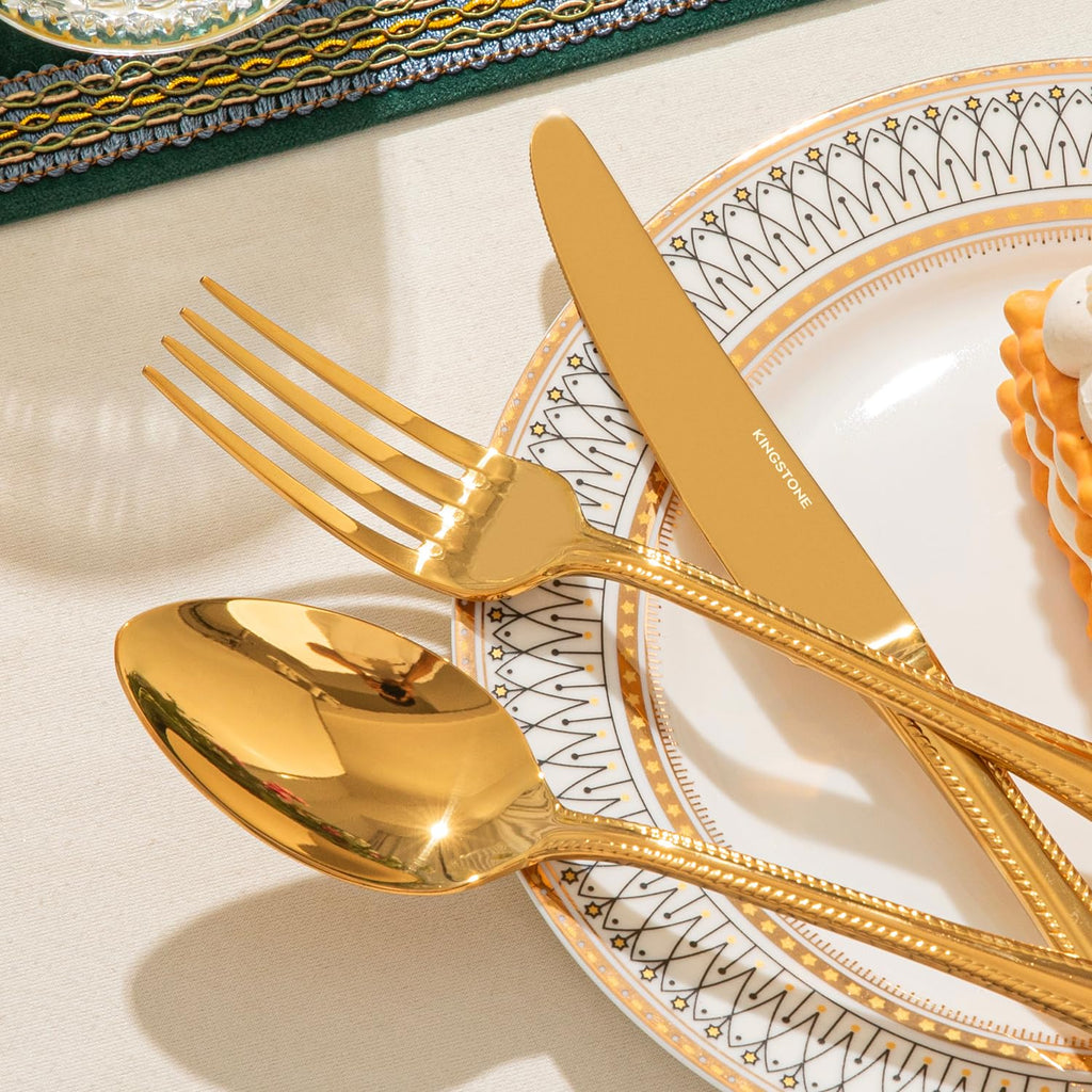 40 Pcs Gold Silverware Set, 18/10 Stainless Steel Flatware for 8