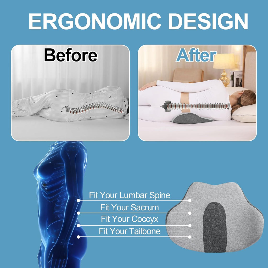 Lumbar Support Pillow for Sleeping, Elevated Lower Back Pillow for Bed, Ergonomic Memory Foam Body Cushion for Hip