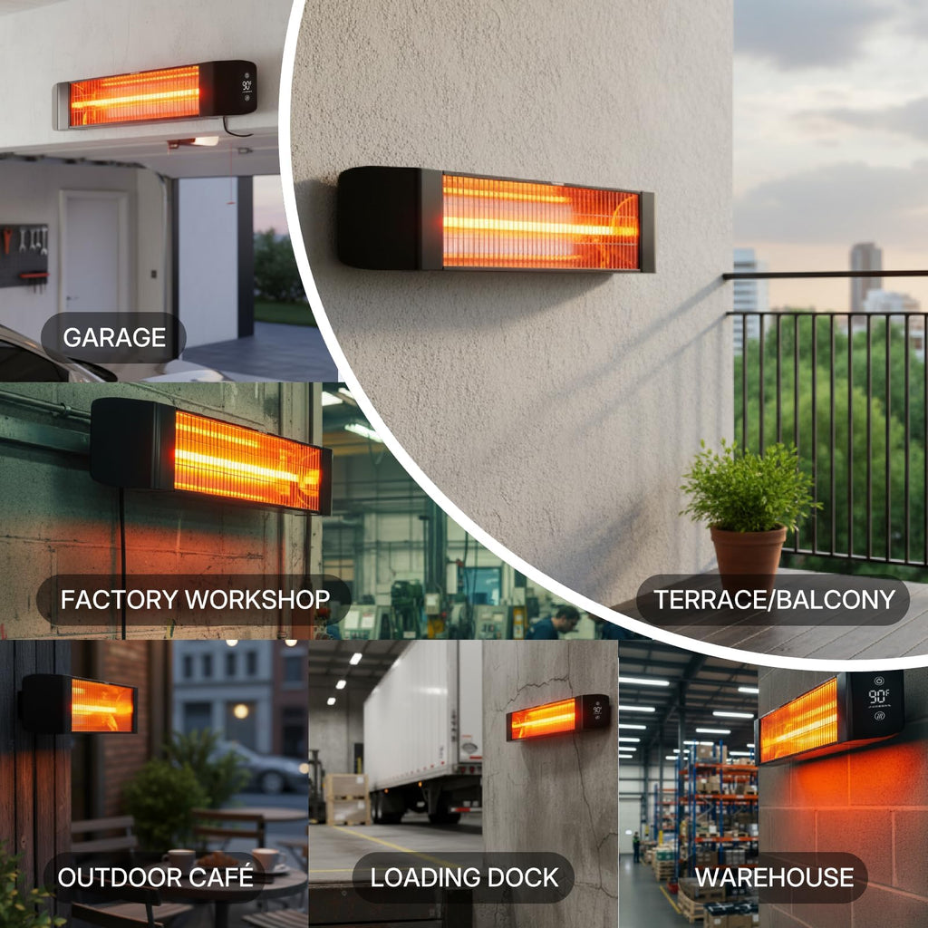 Outdoor Heater Electric 1500W Infrared Patio Heaters Smart Control with 24H Timer, IP65 Waterproof, Wall or Ceiling