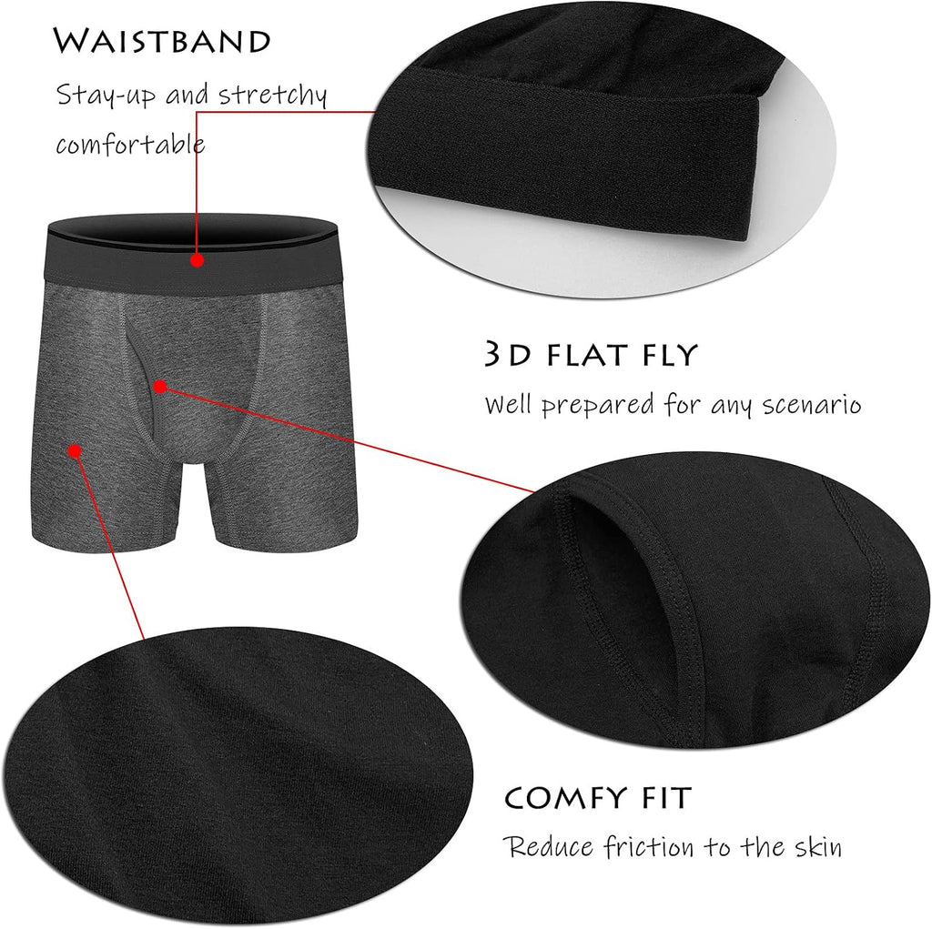 Boys Combed Cotton Boxer Briefs, Tag-Free Wide Elastic Waistband No-Ride-Up Kids Underwear with Fly 5/10 Pack