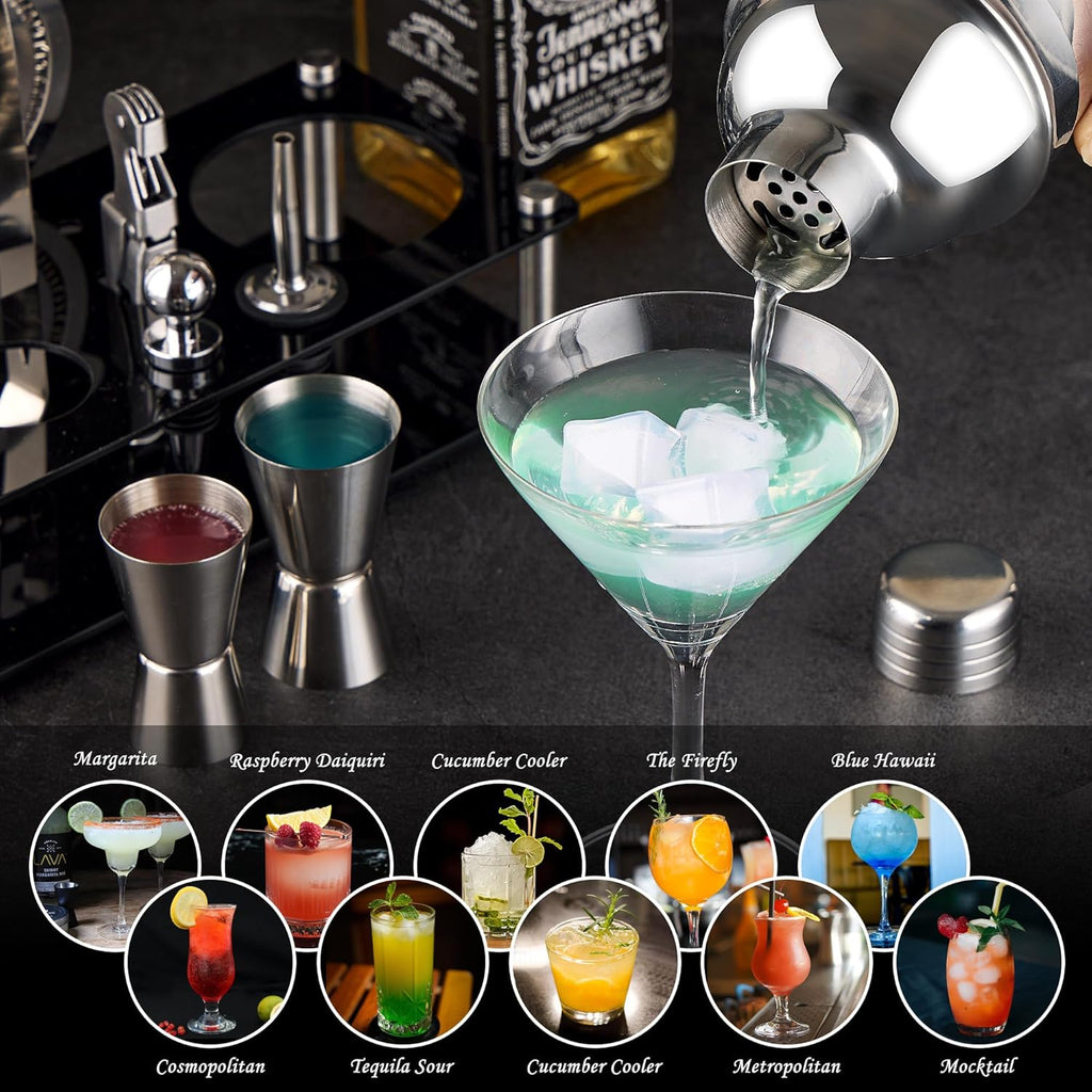 Bartender Kit, Cocktail Shaker Bar Tool with Acrylic Stand - Set of 15