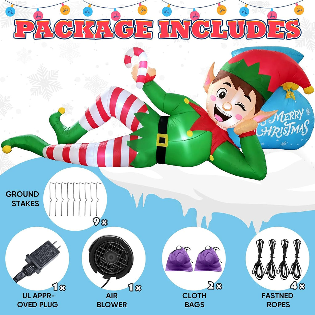 10FT Christmas Inflatables Lying Elf Outdoor Yard Decoration
