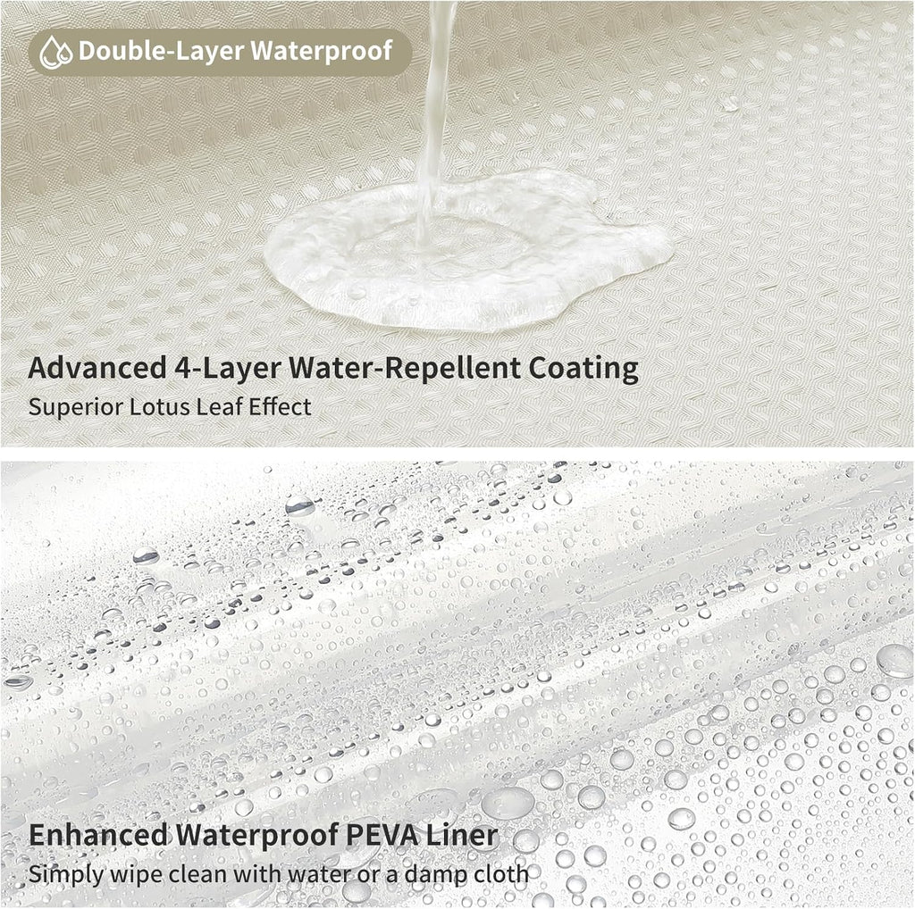 3 in 1 Waffle Shower Curtain Set with Liner, Ivory, 72 x 72 | Shower Curtain and Liner Set with Hooks, Waterproof
