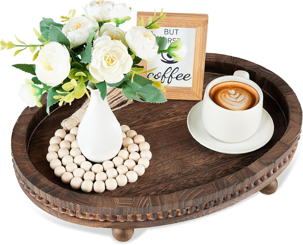 Wooden Decorative Tray for Table: 16×11.8in Wood Beaded Tray | Decor Tray for Coffee Table/Home/Living Room/Bathroom