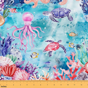 Blue Ocean Seaworld Fabric by The Yard Marine Life Upholstery Waterproof Fabric Octopus Sea Turtle Material for DIY