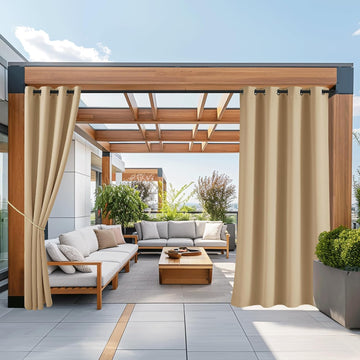 2 Panels Outdoor Curtains Waterproof 108" Long, Triple Weave Stainless Steel Silver Grommet Thermal Insulated Privacy
