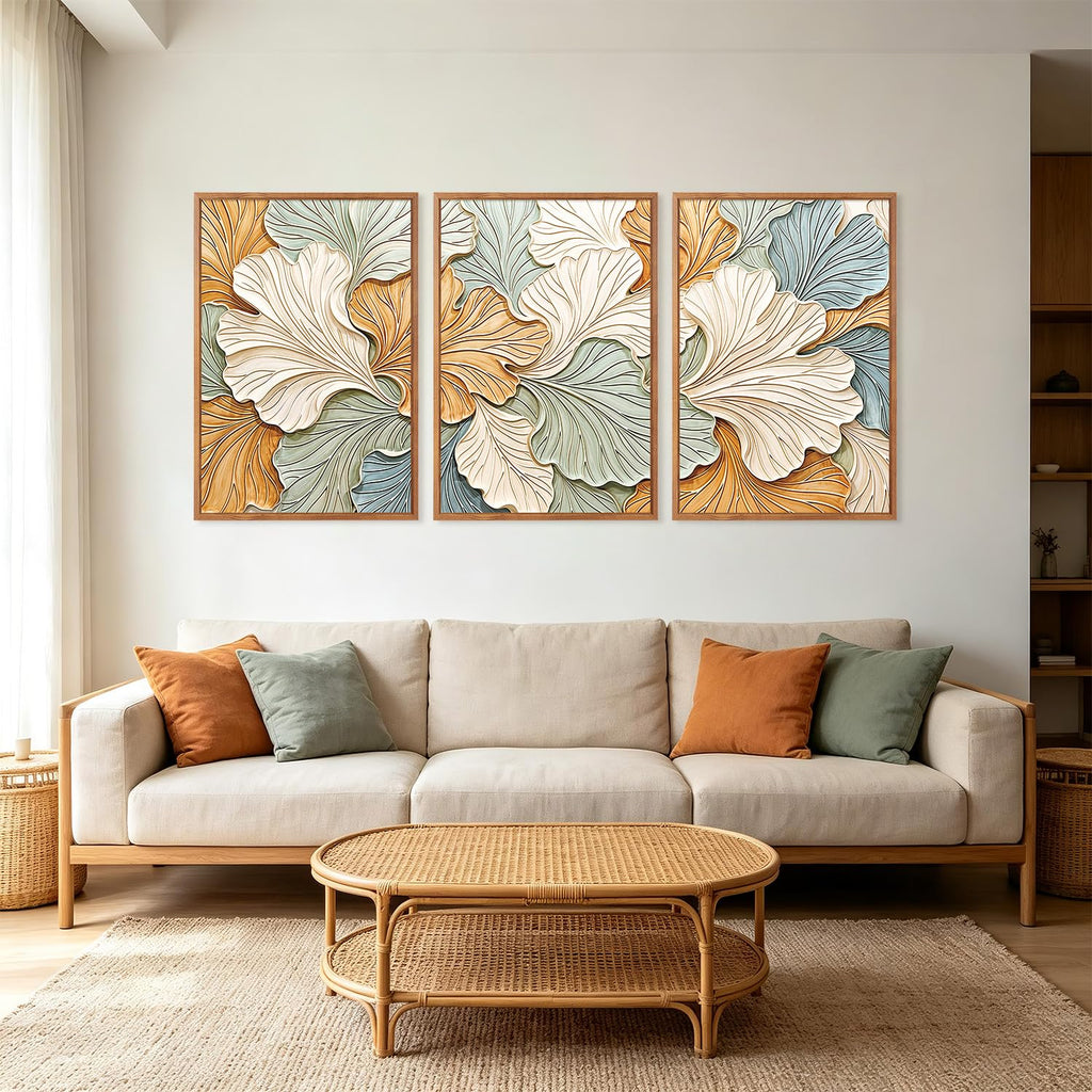 3D Large Ginkgo Leaf Wall Art, Neutral Boho Botanical Wall Decor