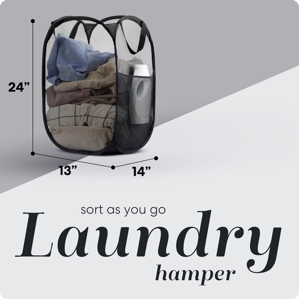 Mesh Pop-Up Hamper Collapsible with Side Pocket 2-Pack